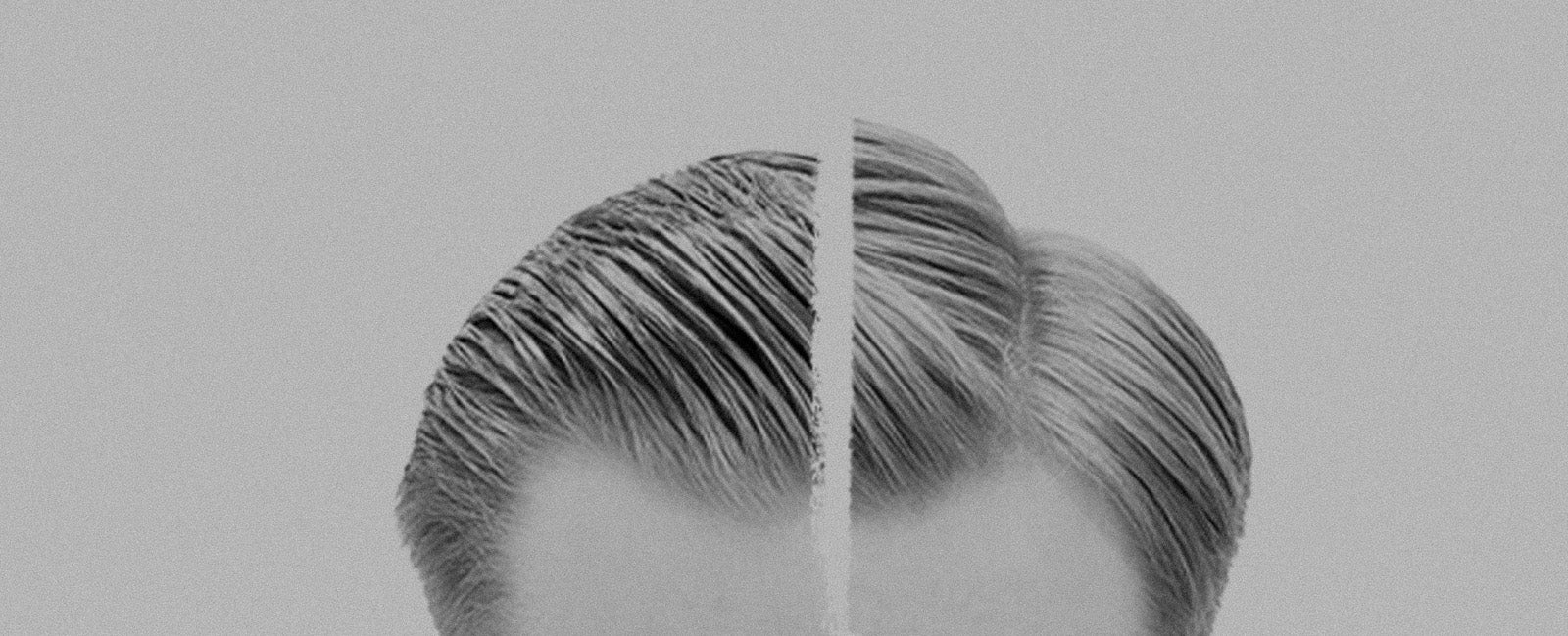 Man with half shiny hair and half matte hair