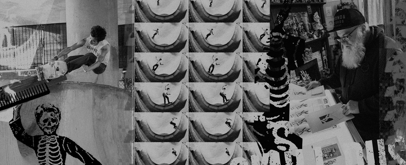 Shaw Collins skateboard and Jim Madison Screen Printing with Skull Dust artwork